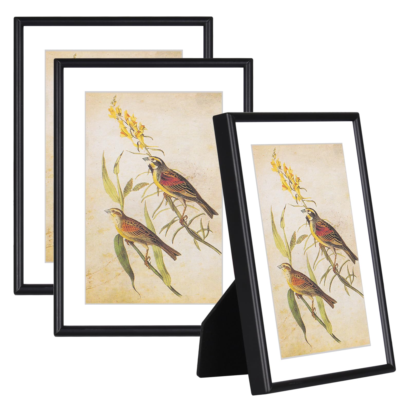4x6 Picture Frame Set of 3, Black Modern Aluminum Metal Photo Frame with HD Glass, Fits 3x5 with Mat or 4 x 6 without Mat, for Tabletop and Wall Mounting