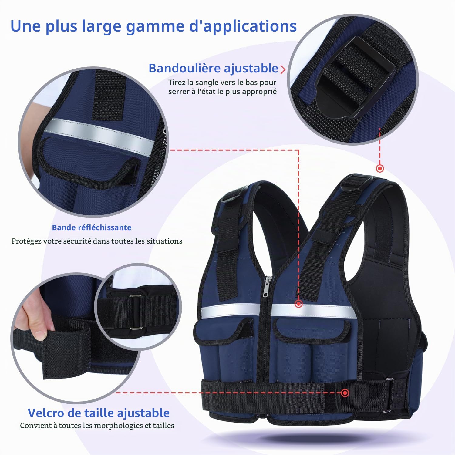 Sportneer Gilet lesté réglable de 0,9 kg à 8 kg, gilet de course à pied réglable 9 en 1 pour homme et femme, musculation, gymnastique et gymnastique, gilet lesté