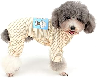 Zunea Small Dog Pajamas Jumpsuit Striped Shirt Pjs Outfits with Legs Soft Cotton Puppy Clothes Pet Sleeping Suit Summer Cat Overalls Pyjamas for Dogs Girl Boy Yellow M