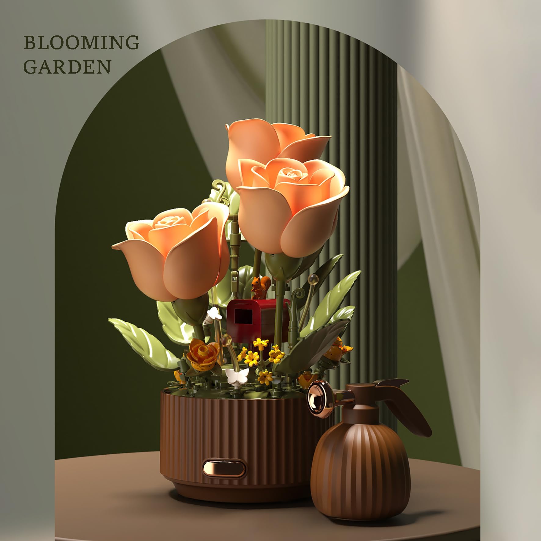 Rosen Bausteine Blumen mit Blumentopf, 255 Teile Botanik Klemmbausteine, Künstliche Blume Bauklötze Bausatz Spielzeug für Home Deko Geschenk für Erwachsene Freundin Frauen