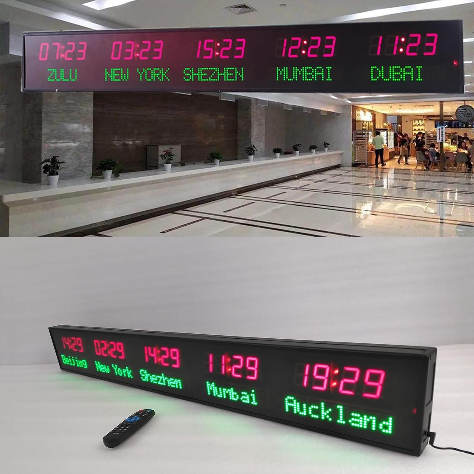 Orologio con Fusi Orari Mondiali, Orologio Digitale con più Fusi Orari, Orologio con 5 Città, 3 Livelli di Regolazione della Luminosità, per Aziende Multinazionali, Hotel, Uffici