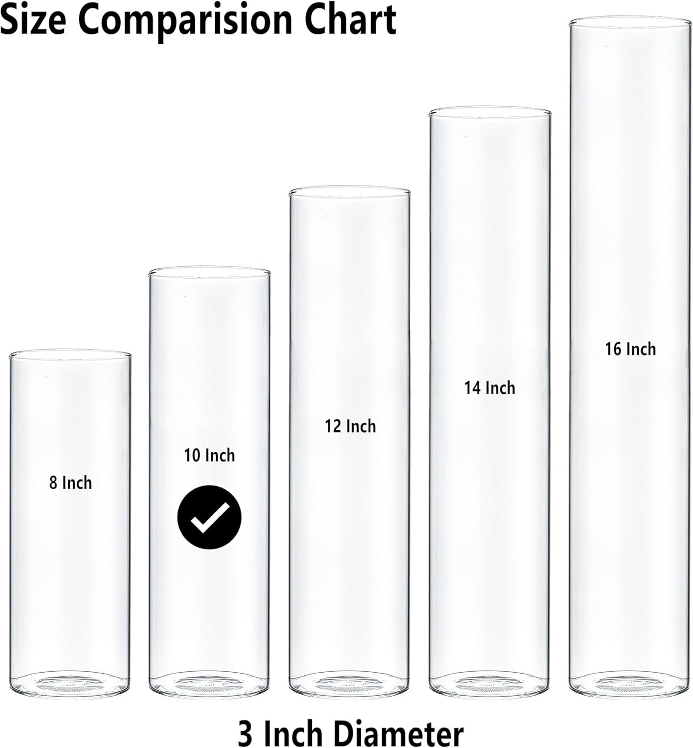 CYS EXCEL Clear Glass Cylinder Flower Vase (H:10" D:3") Hurricane Floating Candle Holder Table Wedding Centerpiece Home Decor - Image 3