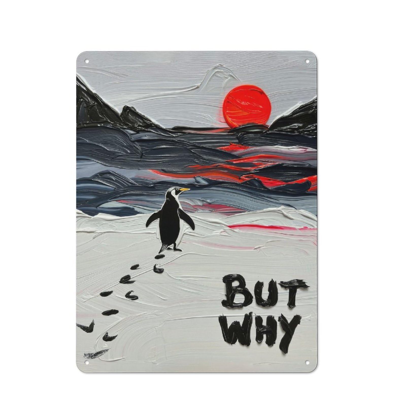 Junmoney Style-5 Garage Style Metal Wall Sign 40X30cm Featuring Penguin And The Red Sun, Garage Wall Decor For Garage, Hobby Room, Office Or Man Cave