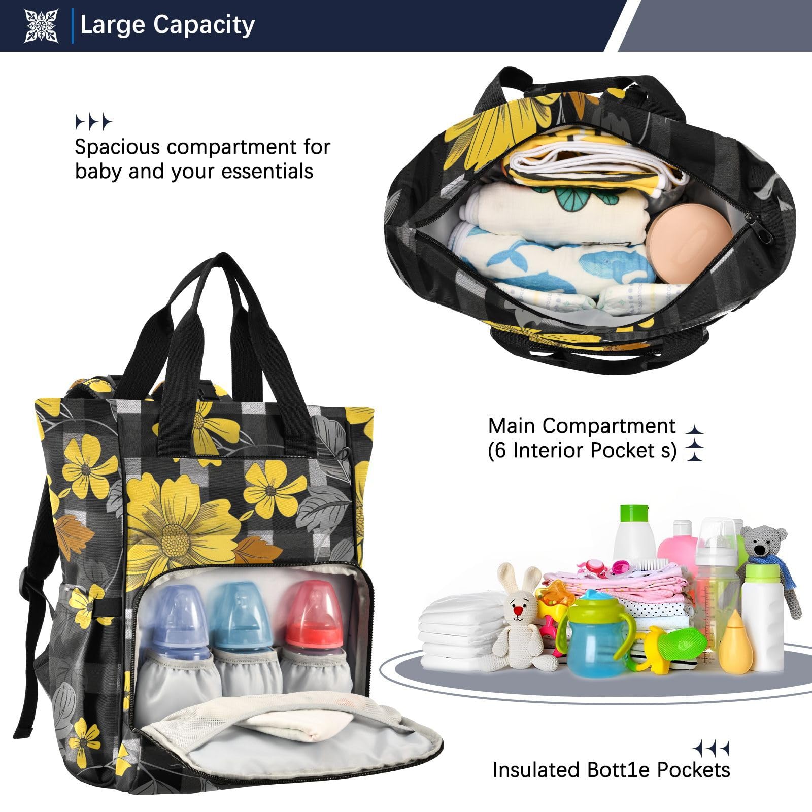 Duże torby na pieluchy unisex na podróż Michigan czarne