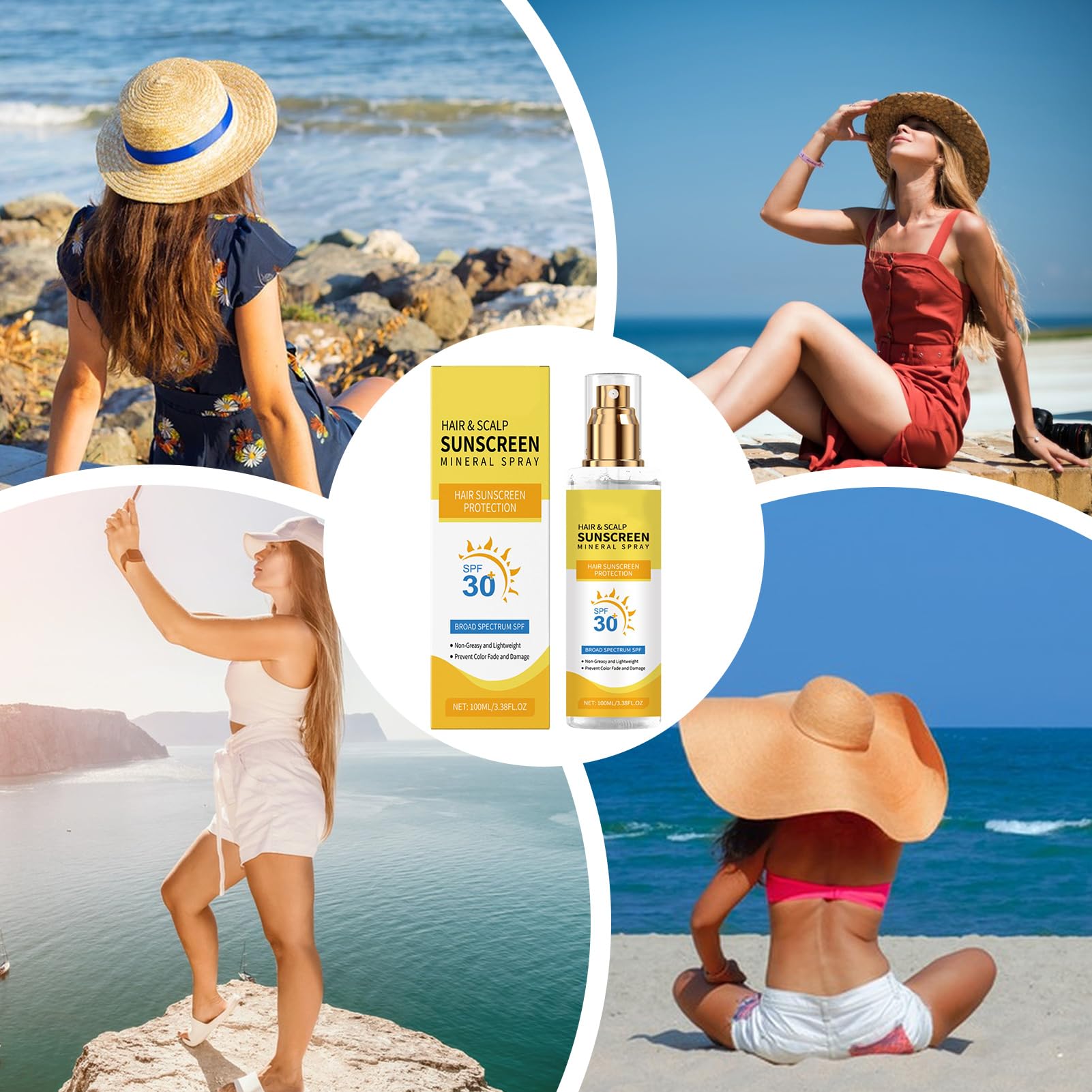 Scalp Screen Spray, 100 ml SPF 30 włosów i mgiełka przeciwsłoneczna, ochrona przed promieniowaniem UV na plażę i na zewnątrz, pielęgnacja skóry w pełnym rozmiarze dla kobiet i mężczyzn, ochrona