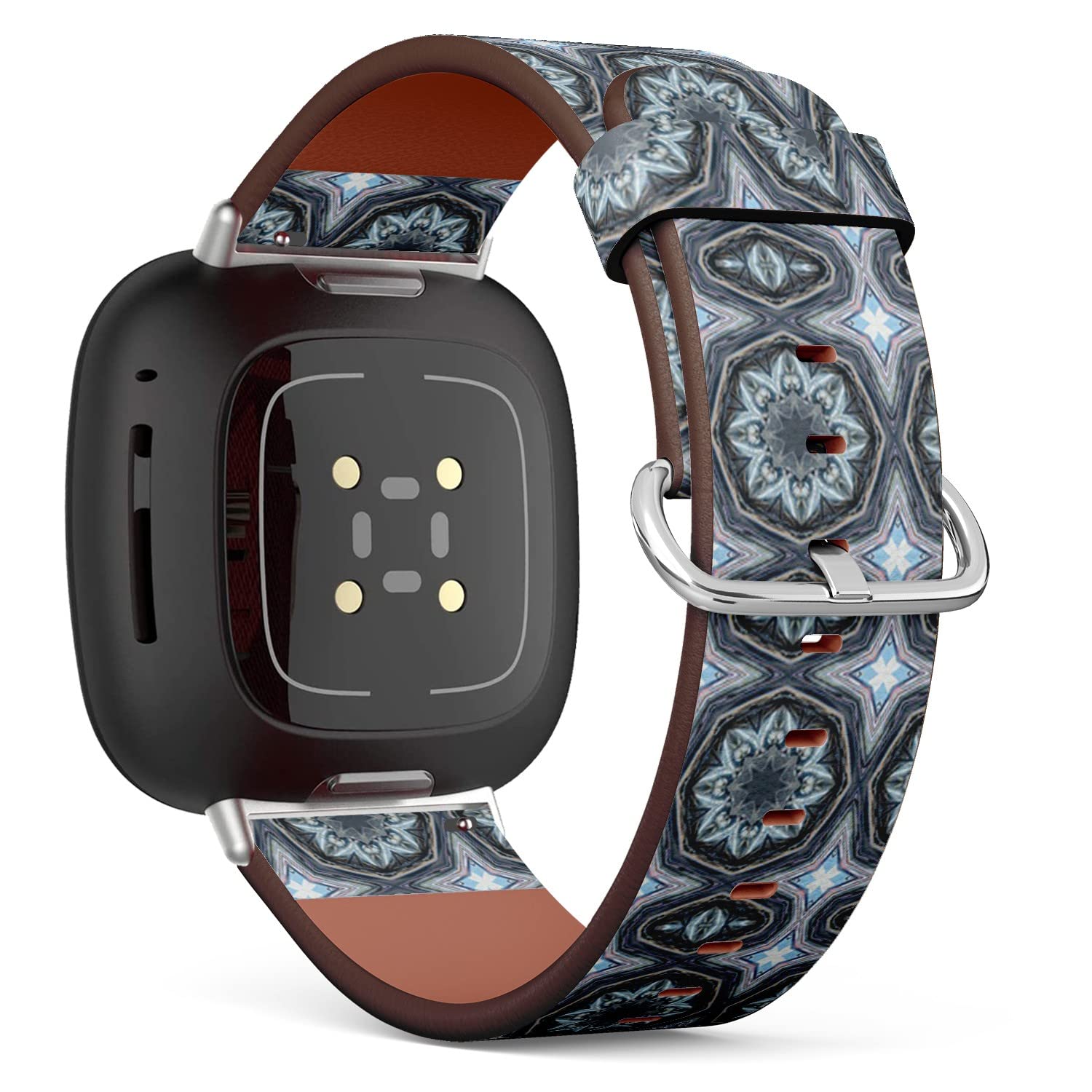 CJBROES Replacement Leather Watch Band, Compatible with Fitbit Versa 3 and Fitbit Sense of Wristband Bracelet Accessory - Grey Texture Kaleidoscope