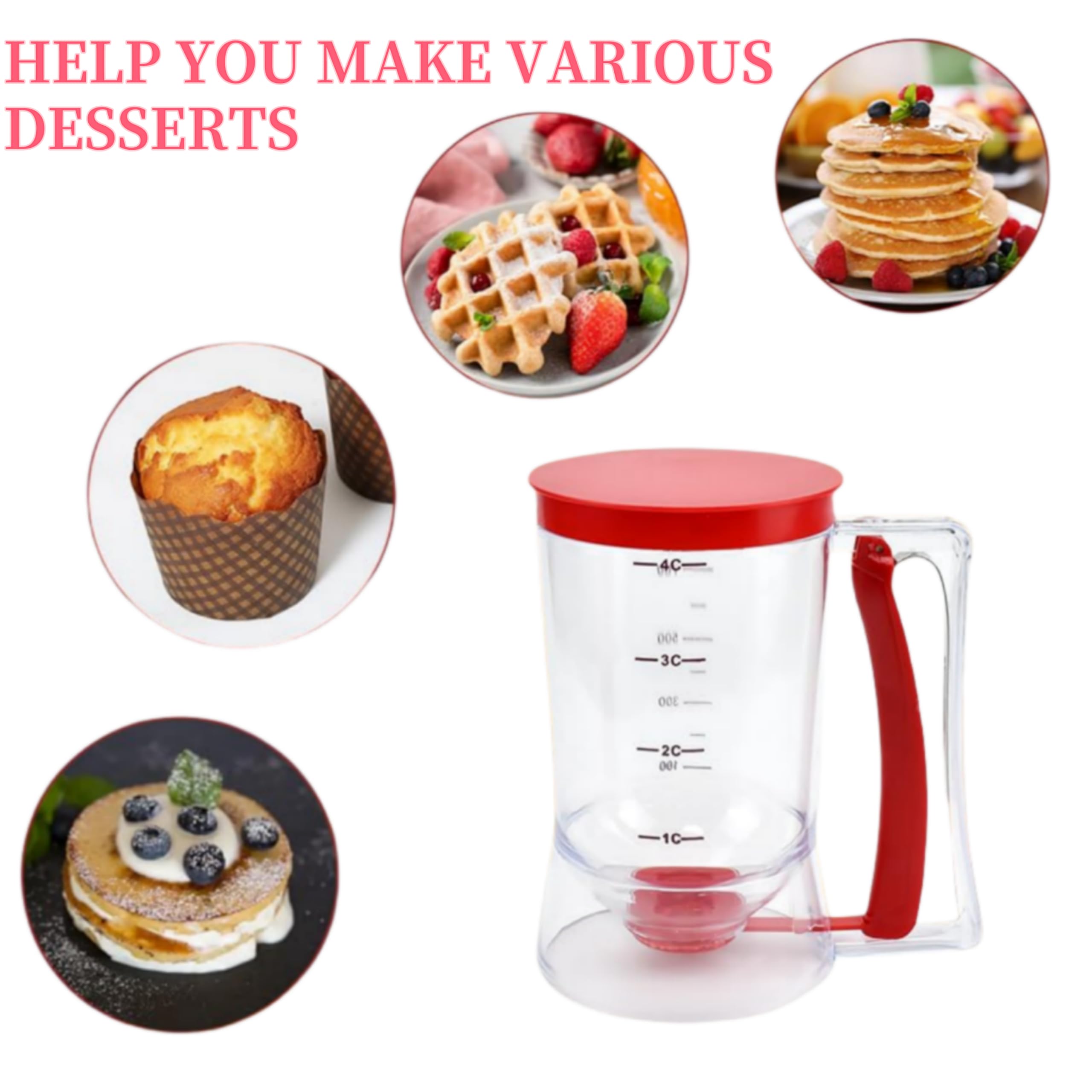 Distributeur de Pâte à Gâteau 900ML Distributeur de Pâte 900ML avec Brosse Distributeur de Pâte à Crêpes Verseur Pate a Crepe Outil de Cuisson de Pâte pour Gaufres Crêpes Muffins Pâte à Frire