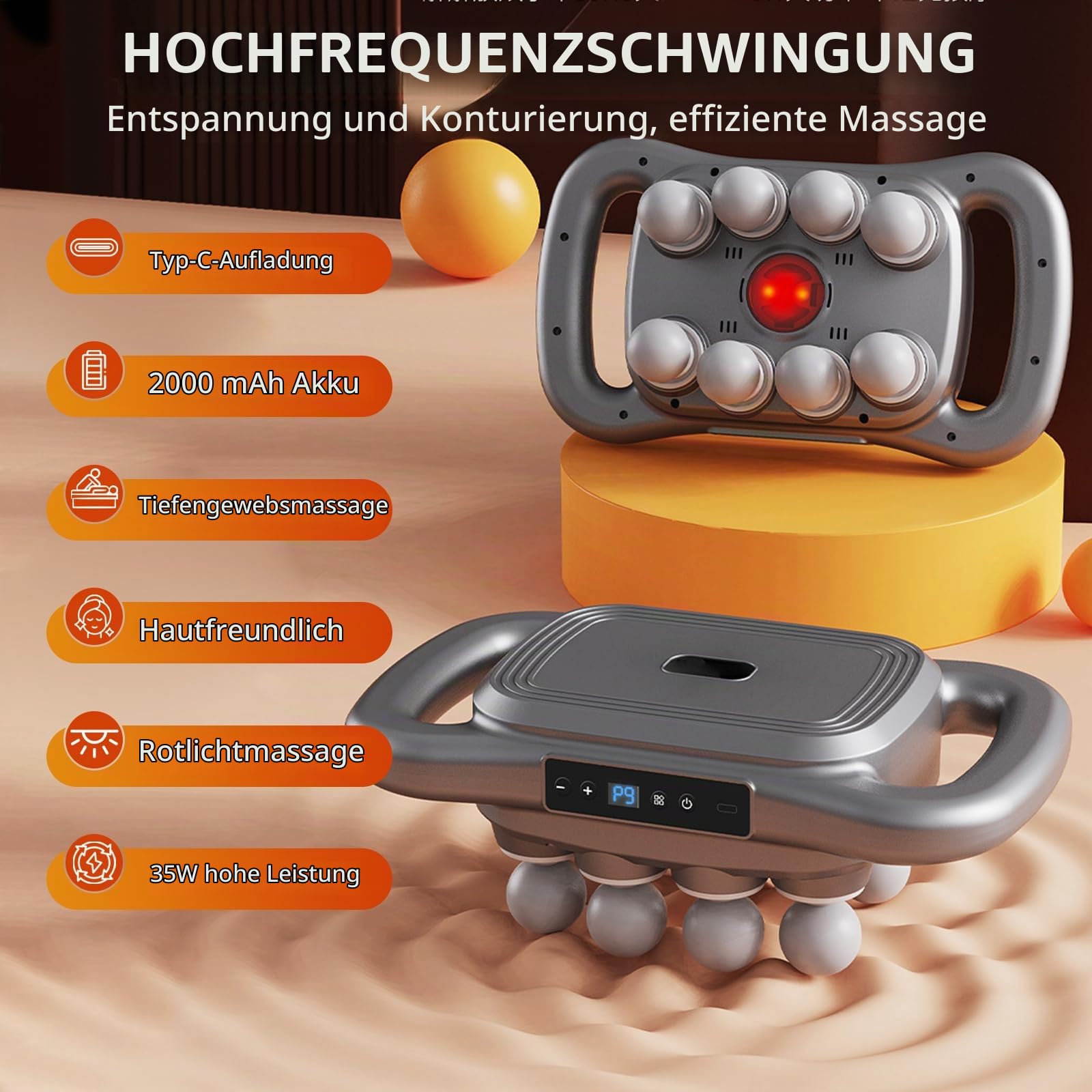 8-Kopf Massagepistole, Elektrisches Massagegerät, Massage Pistole | 3 Massagemodi und 30 Einstellbaren Geschwindigkeiten, zur Linderung von Rückenschmerzen, Beinen, Ganzkörpermuskelmassage