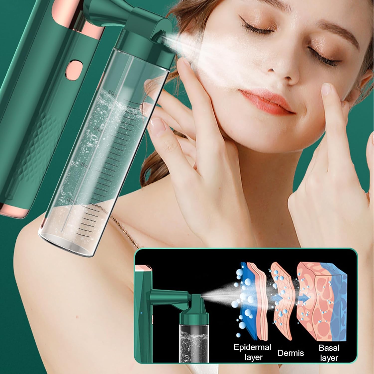 Steam Gun,Face Moisturizing,Nano Mister,Mini Cool with Large Capacity,Handheld Atomizer Sprayer, 1000mAh Electric Fogger Machine for Home Office School(Dark Green)
