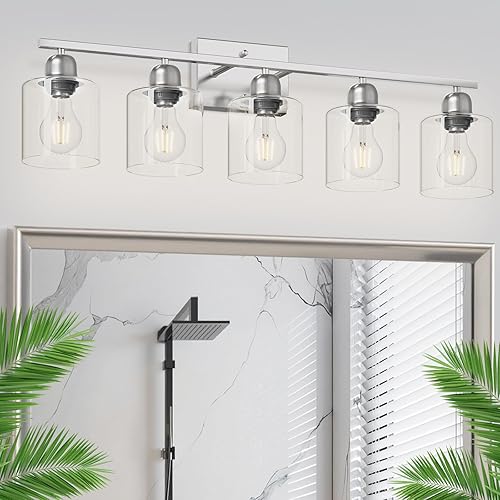 Miniatura 36 de 10 Luces de Tocador Negras para Espejo Gigante, Luces de Tocador de Baño Sobre Espejo con Pantallas de Vidrio Esmerilado Blanco Lechoso, Lámpara de