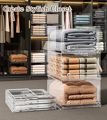 Miniatura 2 de Seinloes Paquete de 1 organizador de armario y estantes de almacenamiento, cesta plegable de plástico apilable, caja de almacenamiento plegable