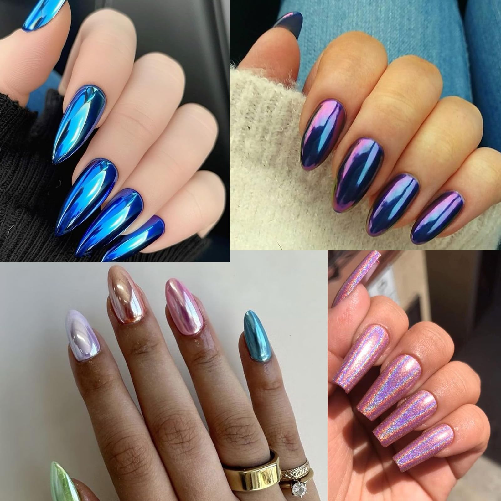 16 frascos de polvo de uñas cromado, decoración con purpurina, efecto de espejo metálico, holográfico Aurora Chameleon, kit de pigmento en polvo de 0.01 oz/tarro de perla para manualidades de 7