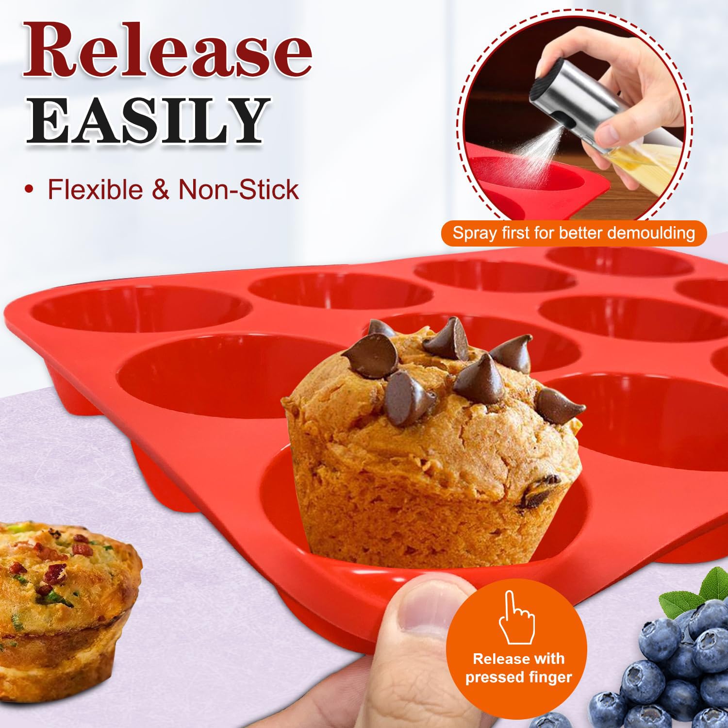 Walfos Silikon-Muffinform – 12 Förmchen, normale Silikon-Cupcake-Form, antihaftbeschichtet, ideal für die Herstellung von Muffin-Kuchen, Torten, Brot, BPA-frei und spülmaschinenfest