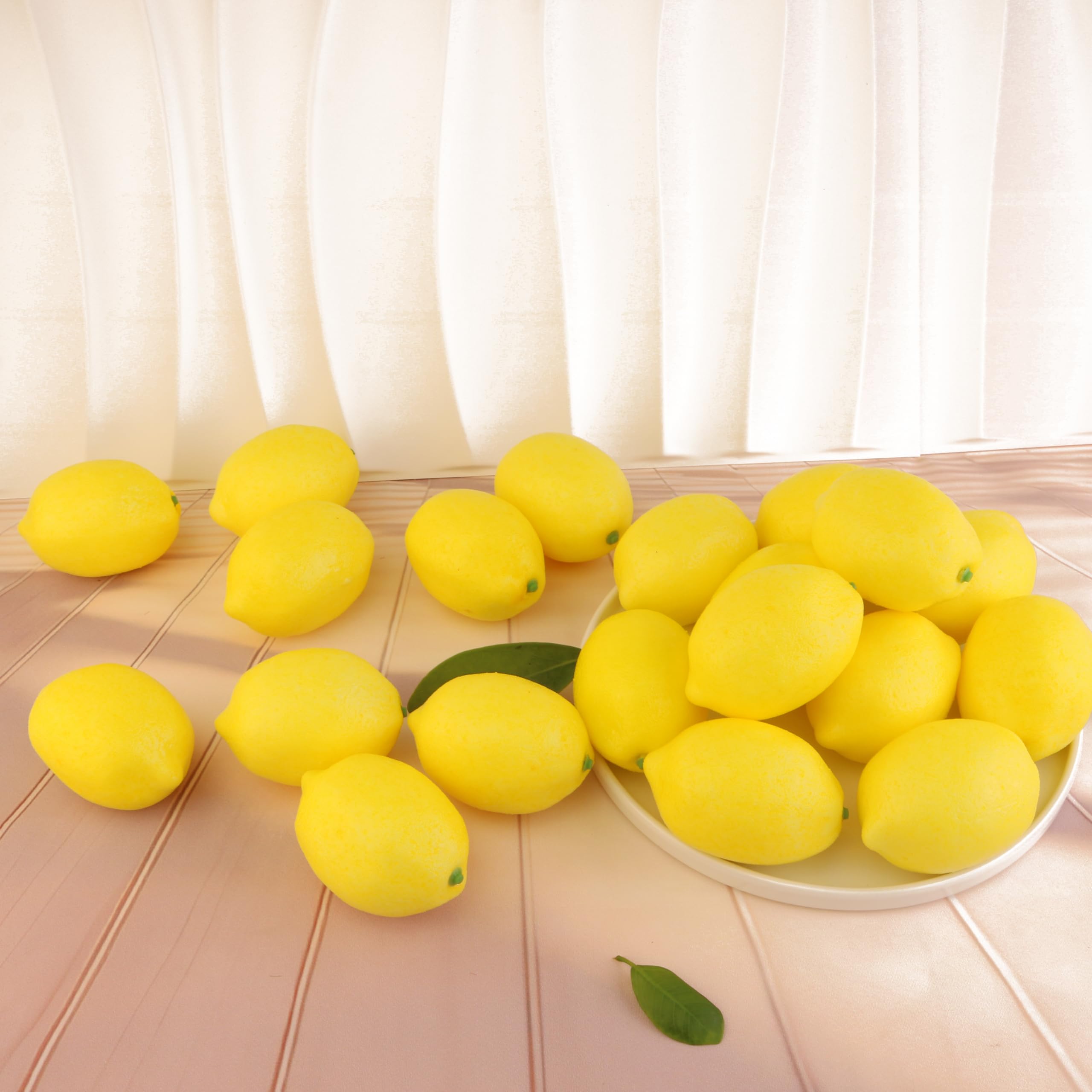 HOMFREEY 16PCS Simulation Lemon Fake Fruit Realistic Kitchen Fruit Ornaments Home Kitchen Table Ornaments Glass Jar Filler, Thanksgiving, Christmas