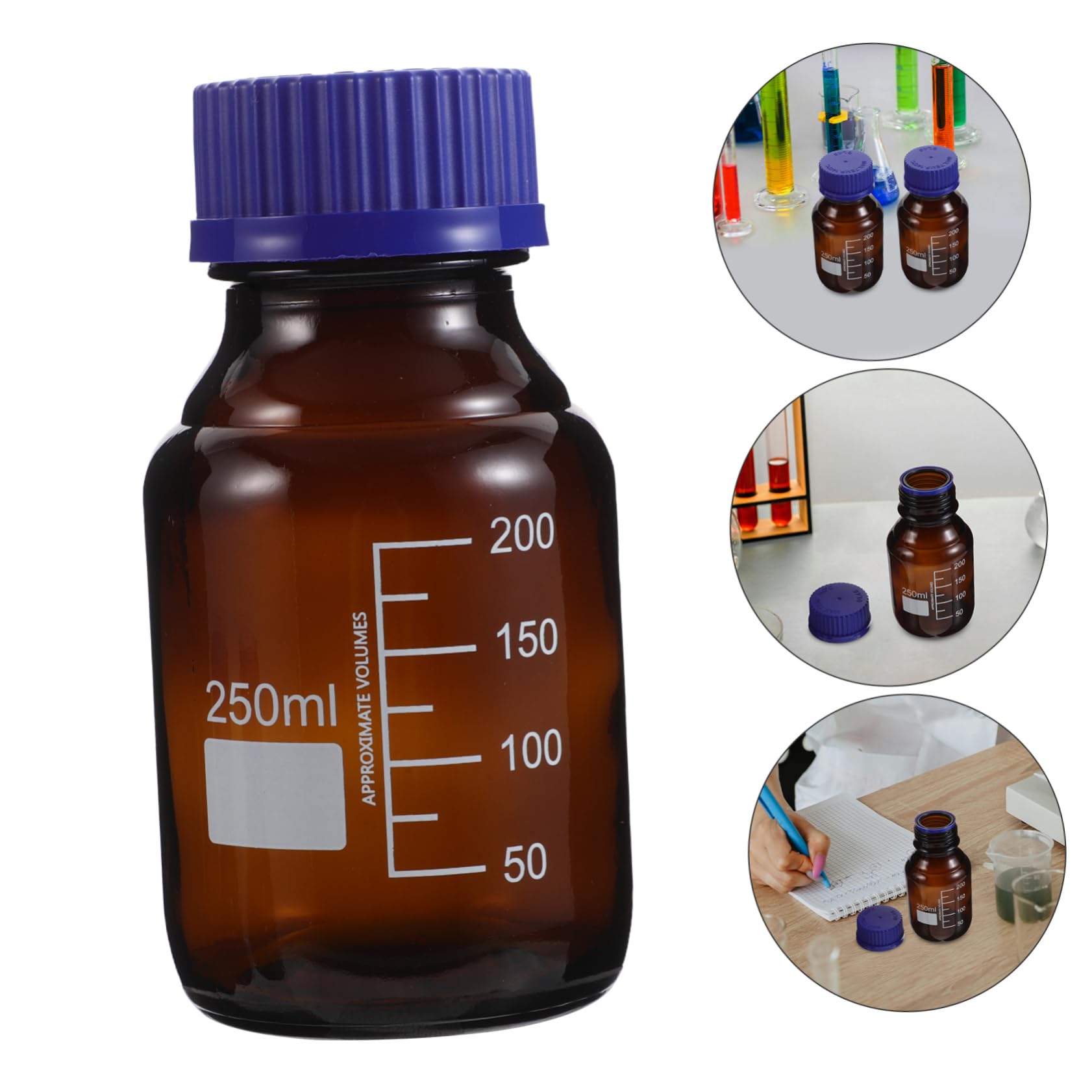 Luxshiny 3pezzi Bottiglia Per Reagenti Vetro Contenitore Ermetico Da Laboratorio Barattolo Con Tappo Per Campioni Bottiglia Di Vetro Per Conservazione Reagenti