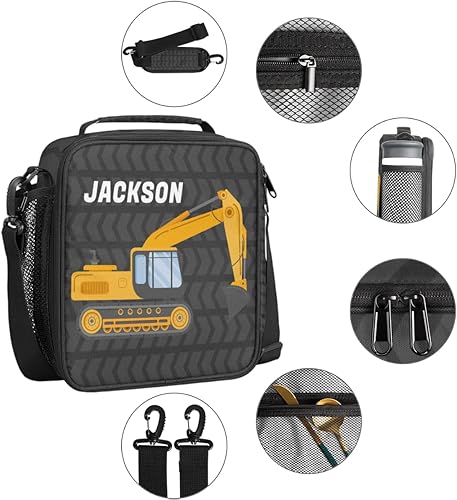 Miniatura 5 de Bolsa de almuerzo reutilizable con nombre personalizado de camión excavadora para niños y adolescentes, caja de almuerzo aislada personalizada,