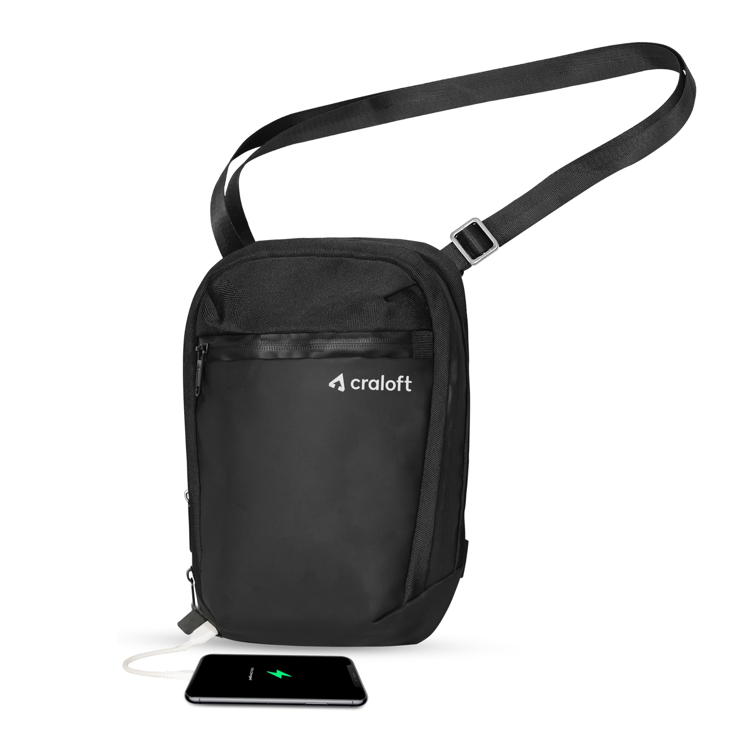 craloft Sling Bag for Men and Women, Small Crossbody Passport Travel Chest Bag with USB Port, Small Side Bag for Daily Office Use (S7, Black, Premium Polyester)-picture-11