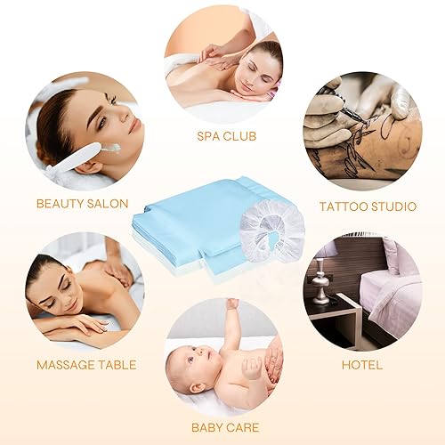 Miniatura 7 de Juego de 20 sábanas desechables para mesa de masaje, sábanas de masaje ajustadas con fundas para reposacabezas de 82 x 35 pulgadas, tela no tejida,