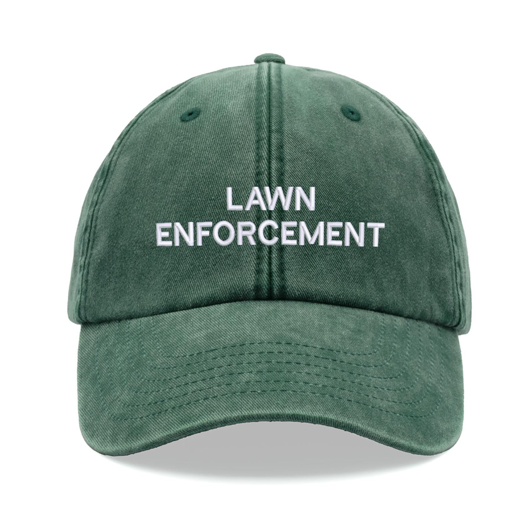Lawn Enforcement Baseball Cap Vintage Washed Unisex Dad Hat Adjustable Bottle Green