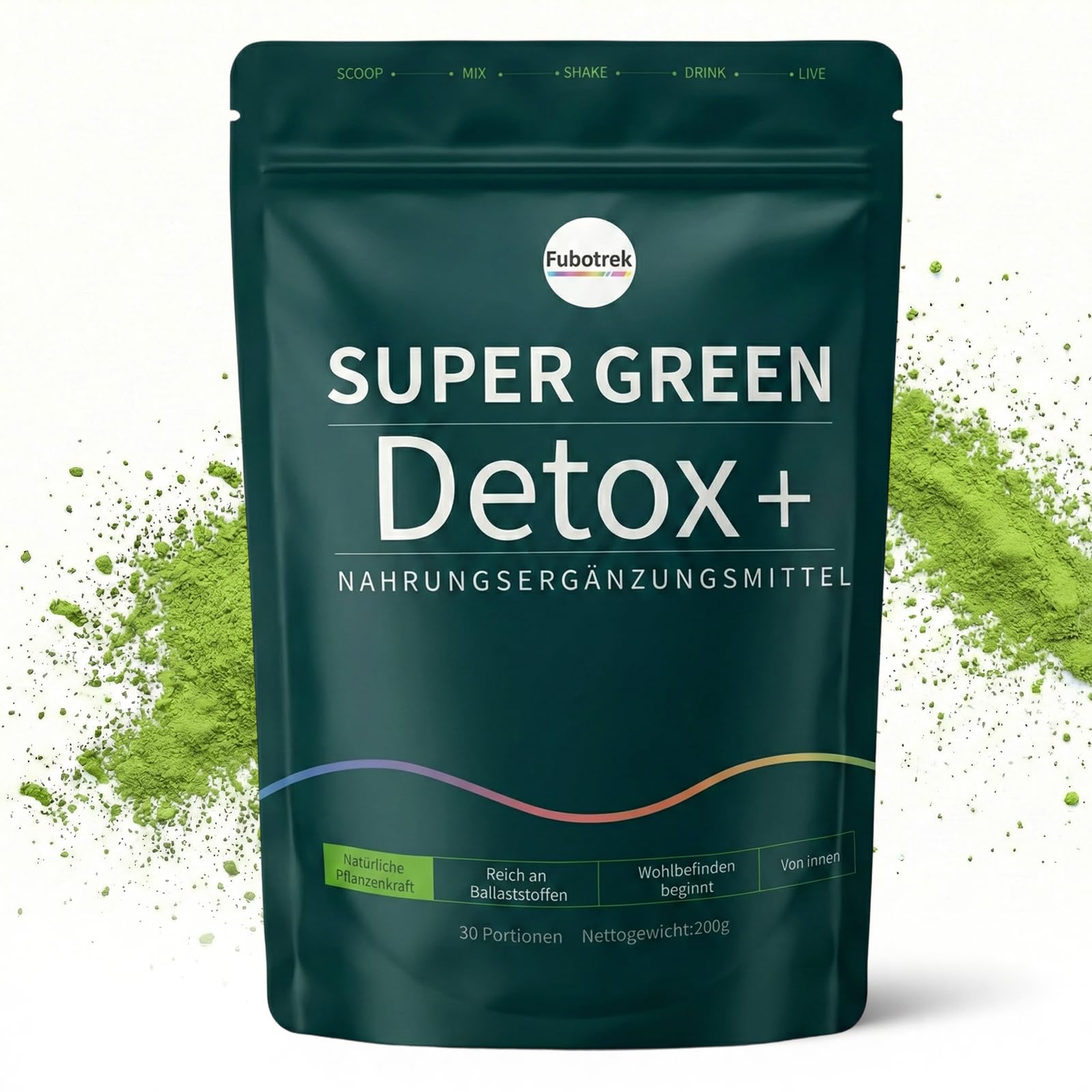 Grüne Entgiftungspulver, 200g Greens Pulver Helfer, Grüner Superfood Pulver zur Entgiftung & für Energie mit Spirulina &Gerstengras,Matcha,Heidelbeeren,Reich an Vitaminen, Mineralien & Ballaststoffen