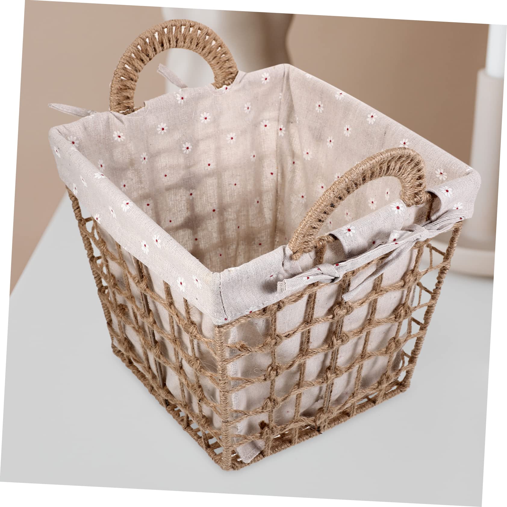 Ciieeo Cesta De Almacenamiento Tejida Pequeña Con Revestimiento De Tela, Doble Asa De Cuerda De , Organizador De Artículos Diversos Para Hogar, Oficina y Cocina, Contenedor Práctico y Versátil