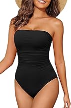Holipick Women Tummy Control One Piece Swimsuits Strapless Bandeau Bathing Suits Slimming Halter Swimwear