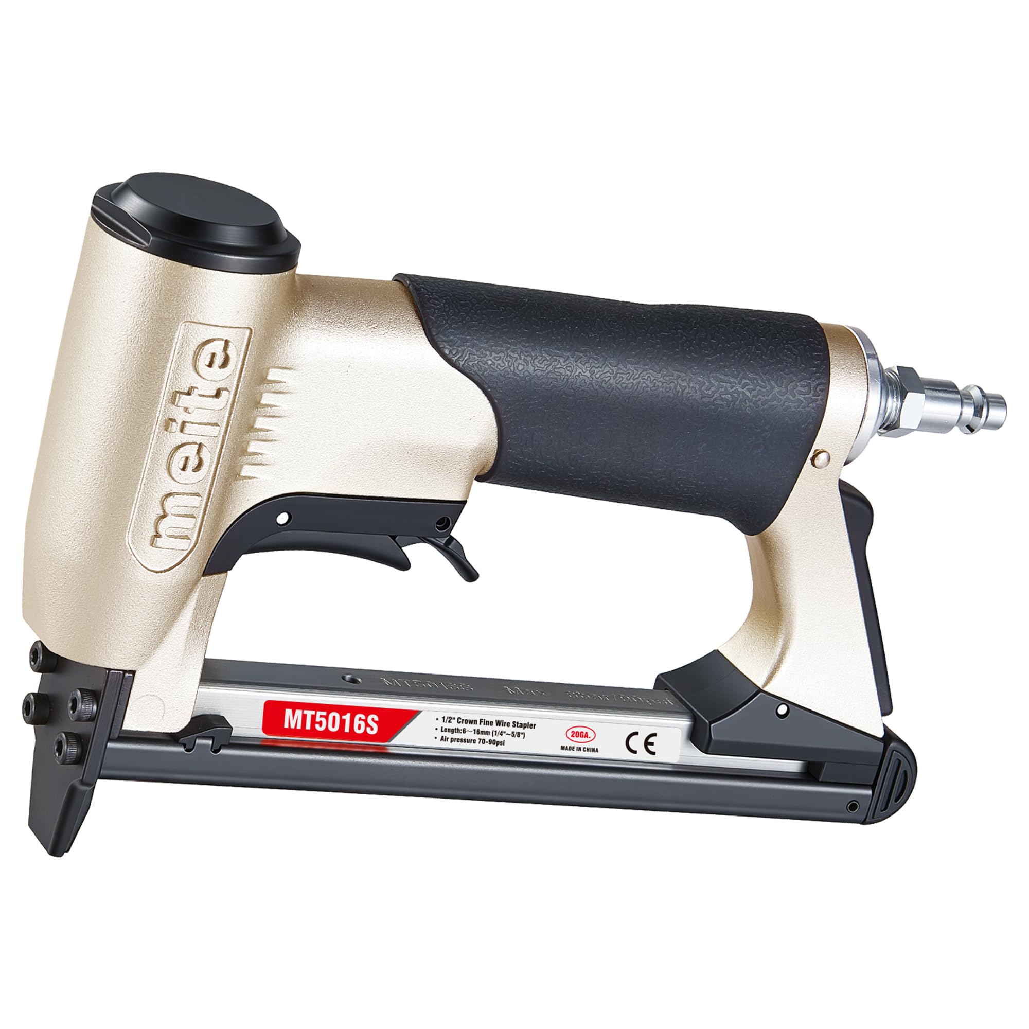 meite MT5016S - Pinzatrice pneumatica per tappezzeria, con interruttore di sicurezza per tappeti, funiture e lavorazione del legno, utilizza graffette tipo 50, lunghezza 6-16 mm