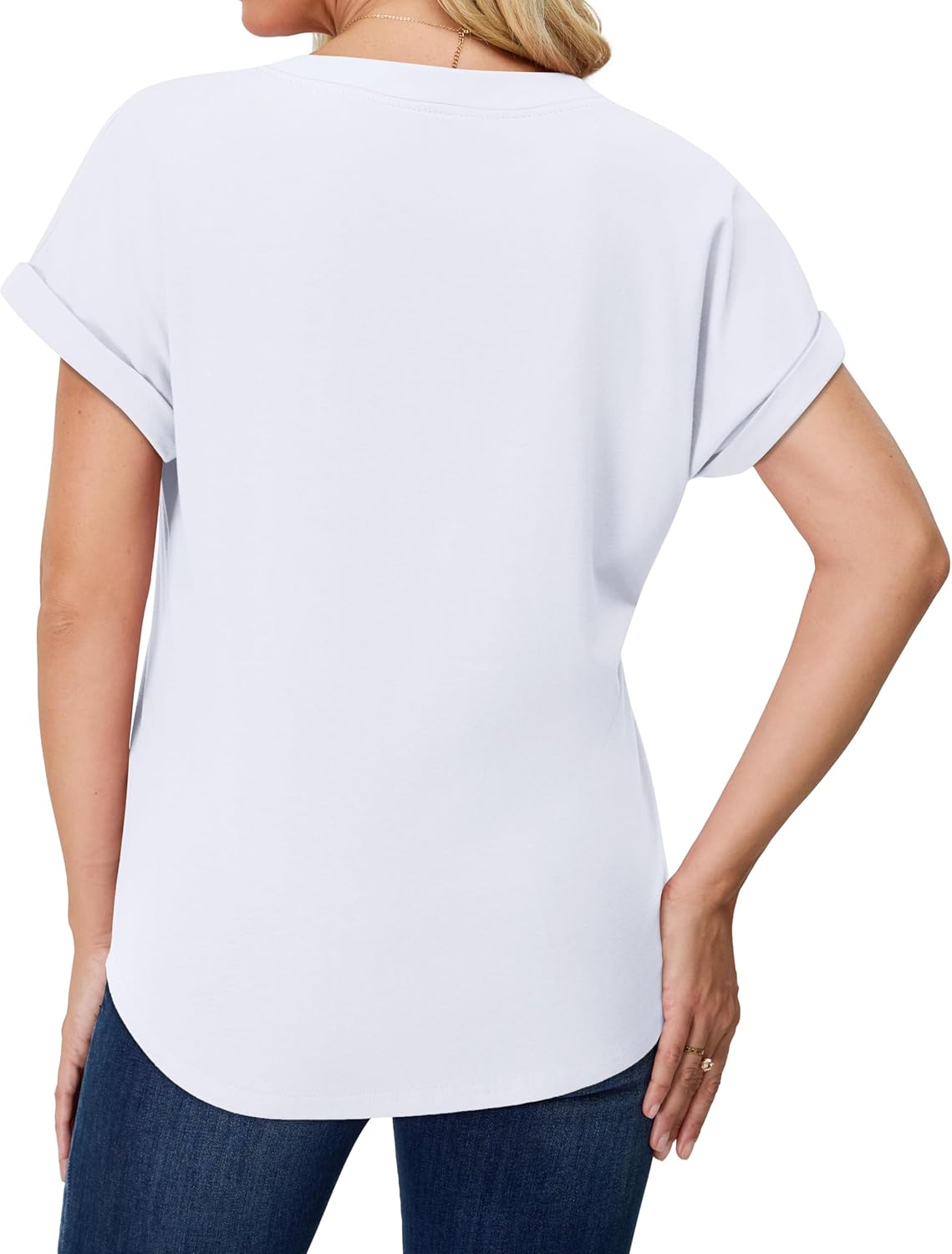 rosemia Womens Short Sleeve Shirts V Neck Dressy Casual Blouses Summer Loose Fitting Henley Tops - Image 6