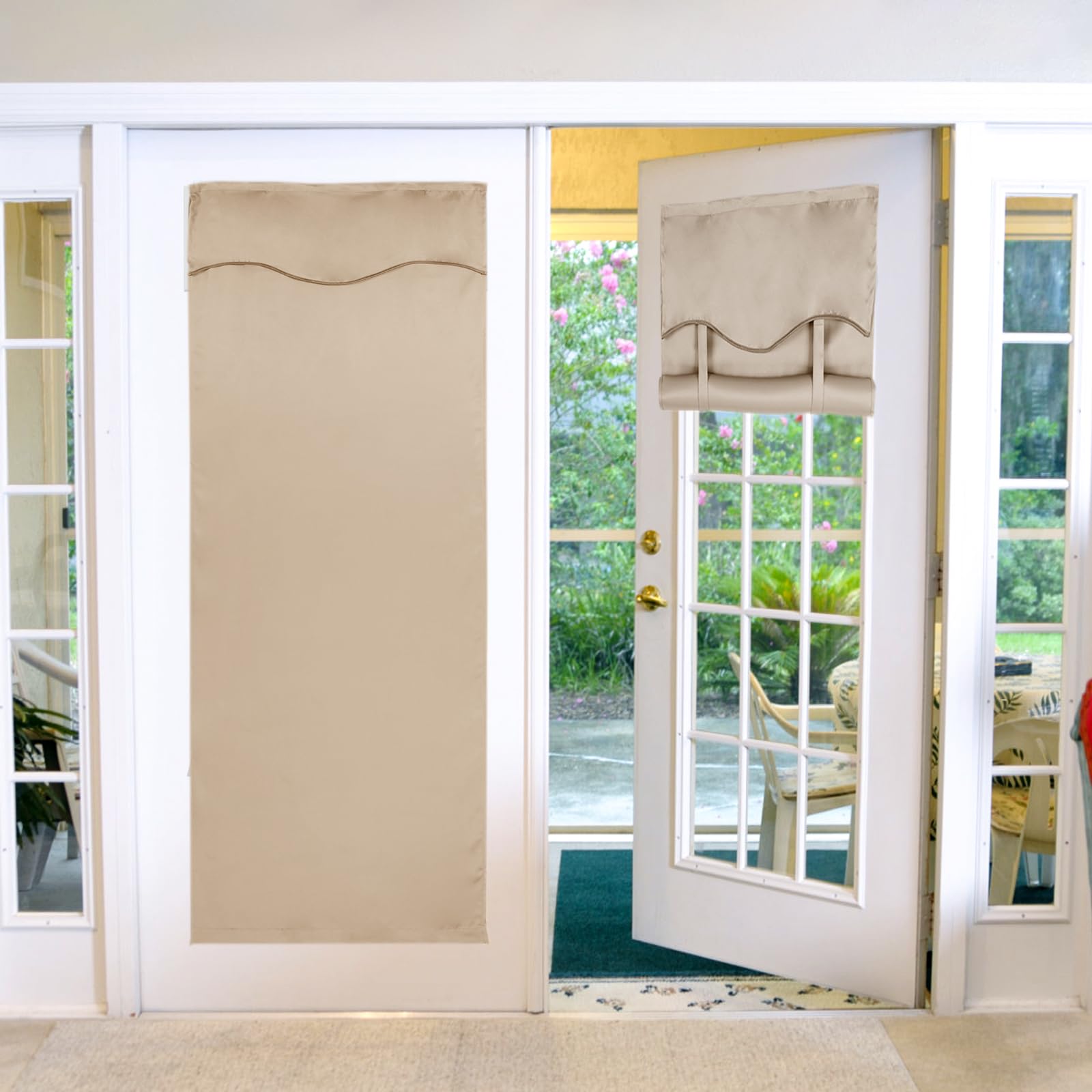 Maritown Front Door Curtain - 66x173CM No Drill Stick on French Door Blinds 1 Panel Single Patio Door Curtains Privacy Blackout Shades,Thermal Insulated, Noise Reduction for Room Easy Install and Care