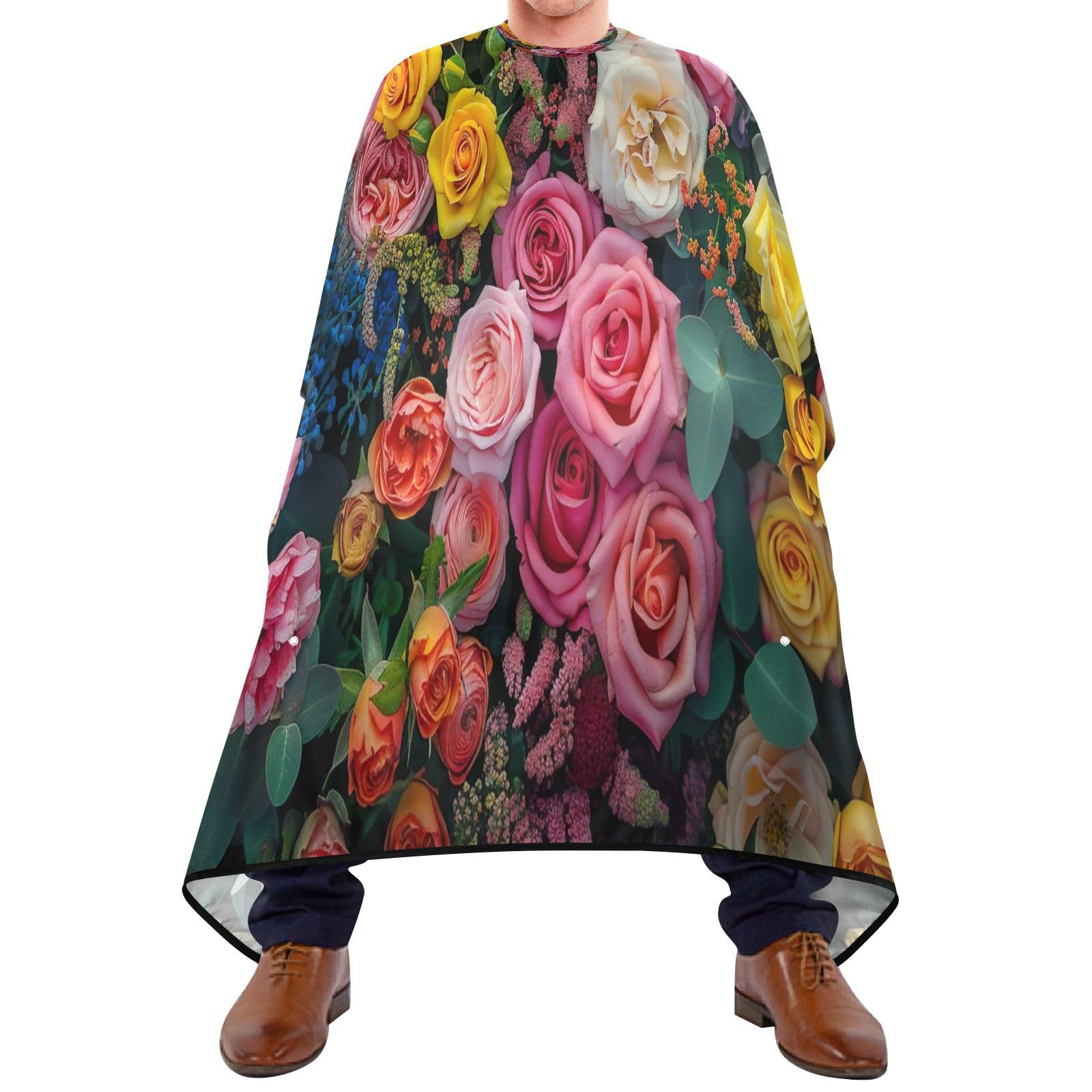 WELLDAY Hair Cutting Cape for Men, Rainbow Roses Pattern Barber Cape Adjustable Neck Size Professional Salon Cape