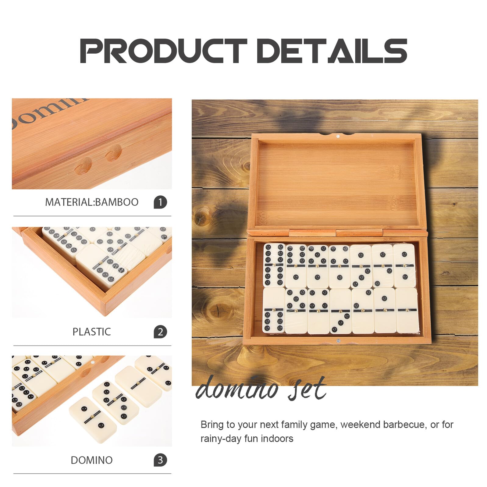 Gatuida Dominos Classiques en Bois Naturel Noir et Blanc pour Adultes et Enfants Taille Voyage Compacte Jeu Éducatif et Amusant pour Soirées en Famille Coffret en Bambou Écologique