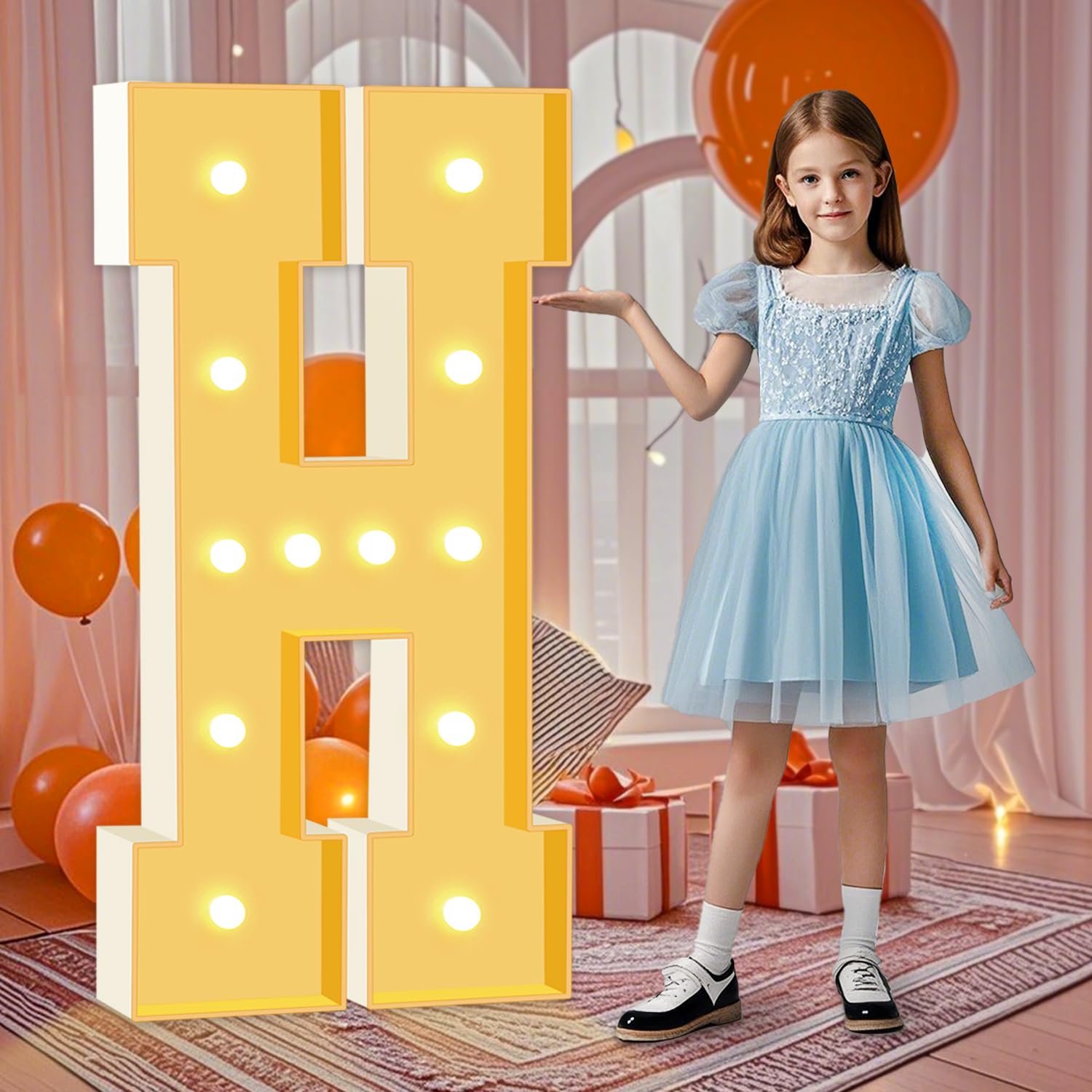 Letras de marquesina H, letras iluminadas, A-Z, amarillo cálido, letrero de luz LED para feliz cumpleaños, graduación, boda, compromiso, fiesta de vacaciones, decoración de arco de fondo