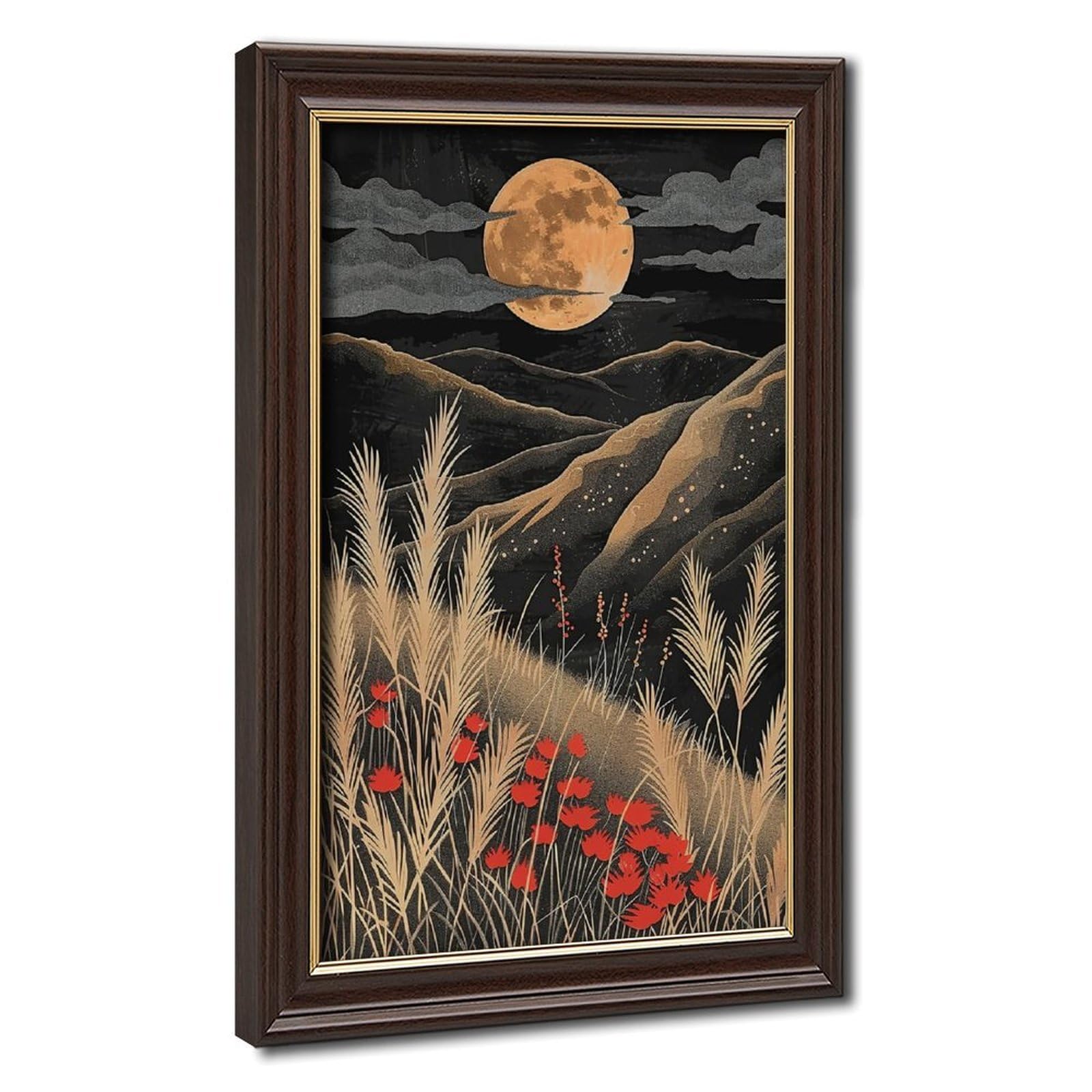 Bareronor Mokume Gane Frame-Style Vintage Moon Mountains Canvas Poster For Office Decor Gift