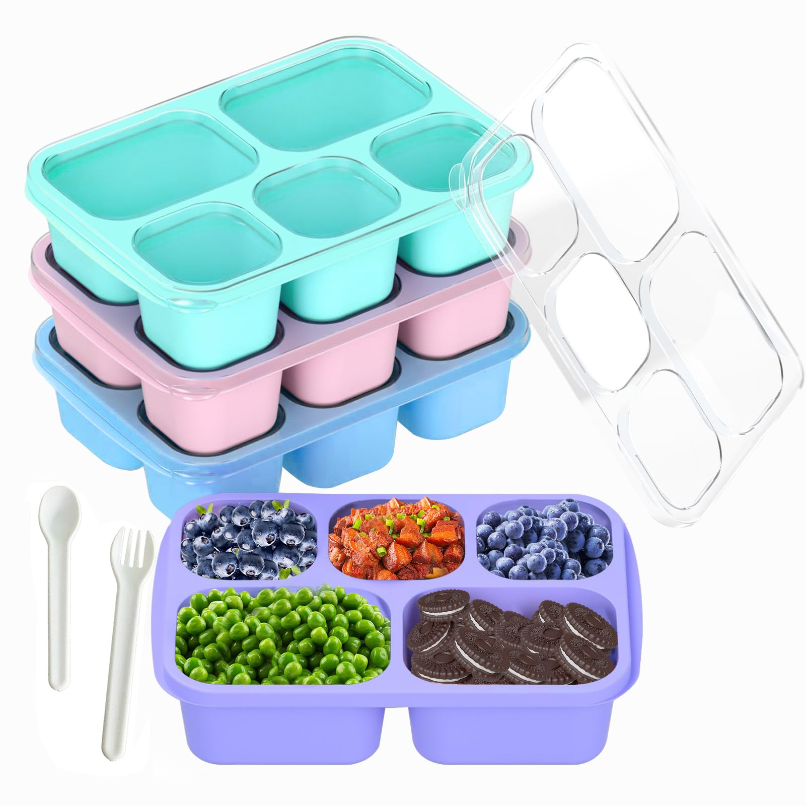 4 Pack Snackle Box Container,Lunchable Container Bento Box for Kids & Adult 5-Compartment Food Containers for Storage Fruit,Veggie,Charcuterie,Suitable Picnics,Party,School,Work and Travel