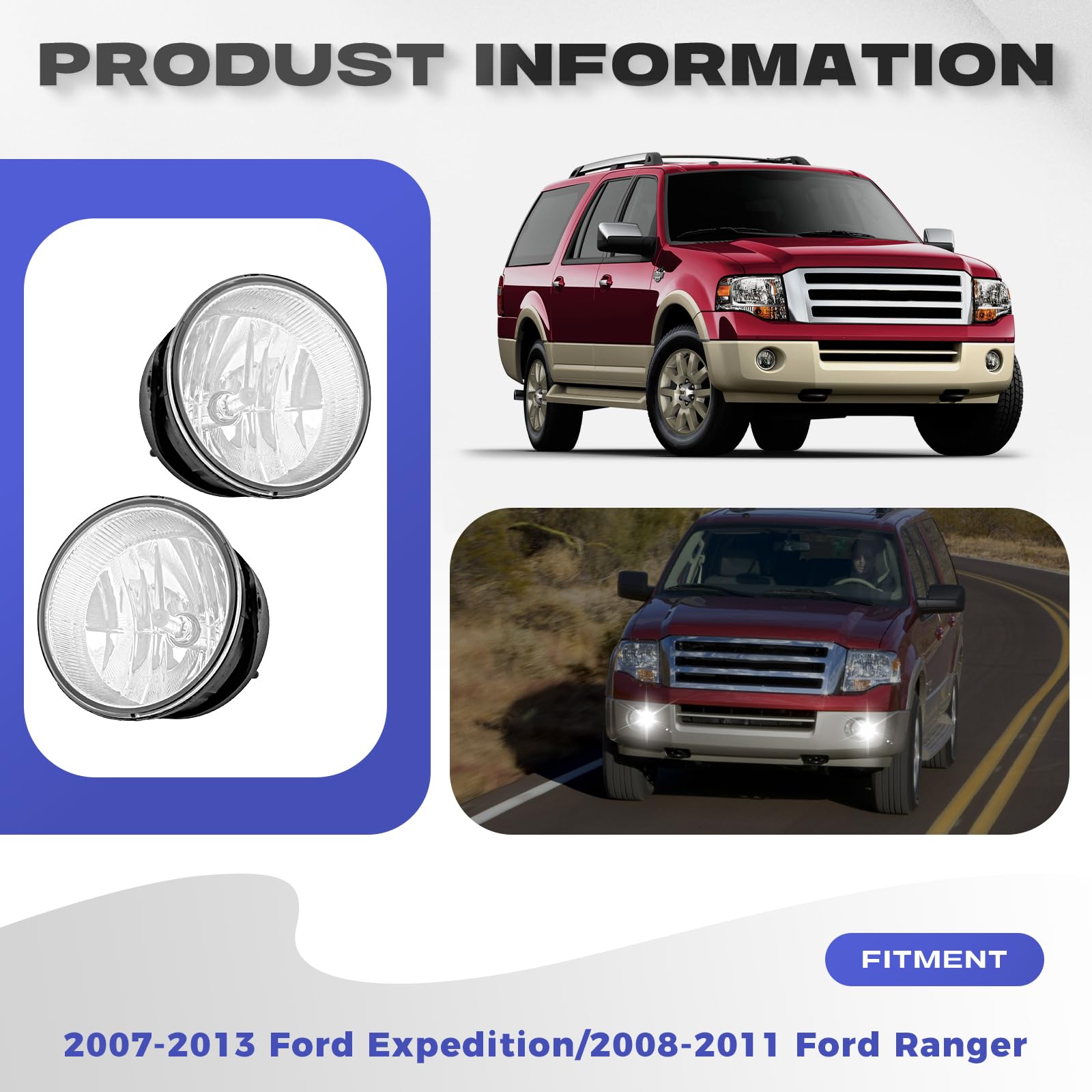 RP Remarkable Power, FL7122 Fit For 2007-2013 Expedition / 2008-2011Ranger Chrome Fog Lights Only RP1 RP_WJ12691_G1