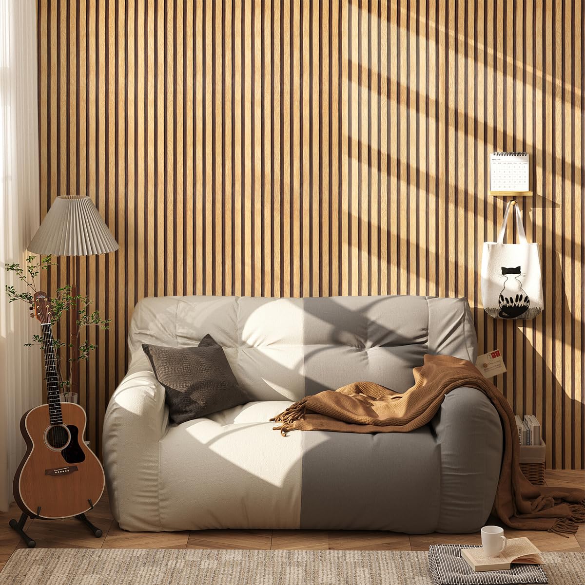 Chejiaye Wallpaper Peel and Stick Contact Paper Wooden Slats Wood Grain Self-Adhesive Film Waterproof & Removable Wallpaper Decorative Vinyl for Kitchen, Countertops, Cabinets 17.7''x196.9''Brown