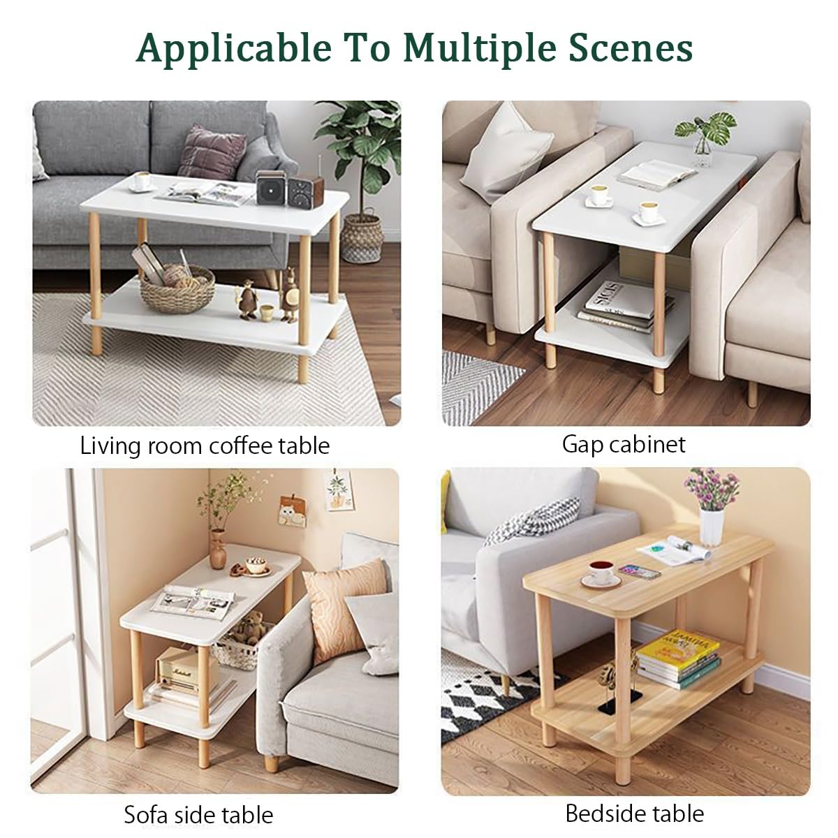 Mesa Auxiliar De 2 Niveles con Ruedas,Mesas Auxiliares De Madera para Salon,Mesa Sofa Estrecha Pequeña,Mesa De Centro para Salón Moderno,Mesita De Noche(Brown,60 * 30cm/23.6 * 12in)