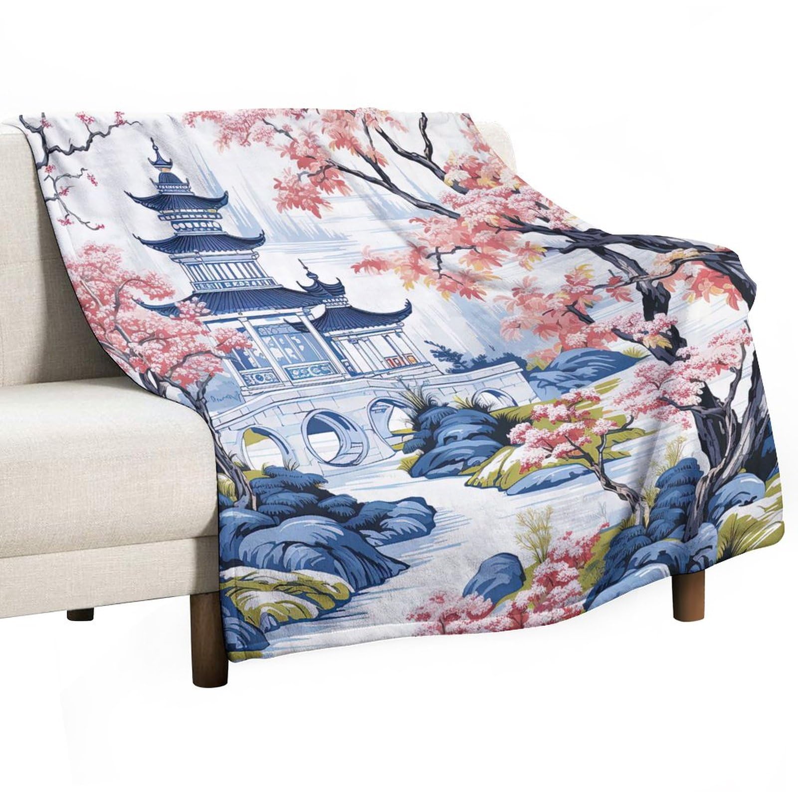 Plaid pagode asiatique en polaire pour soirées cocooning en famille
