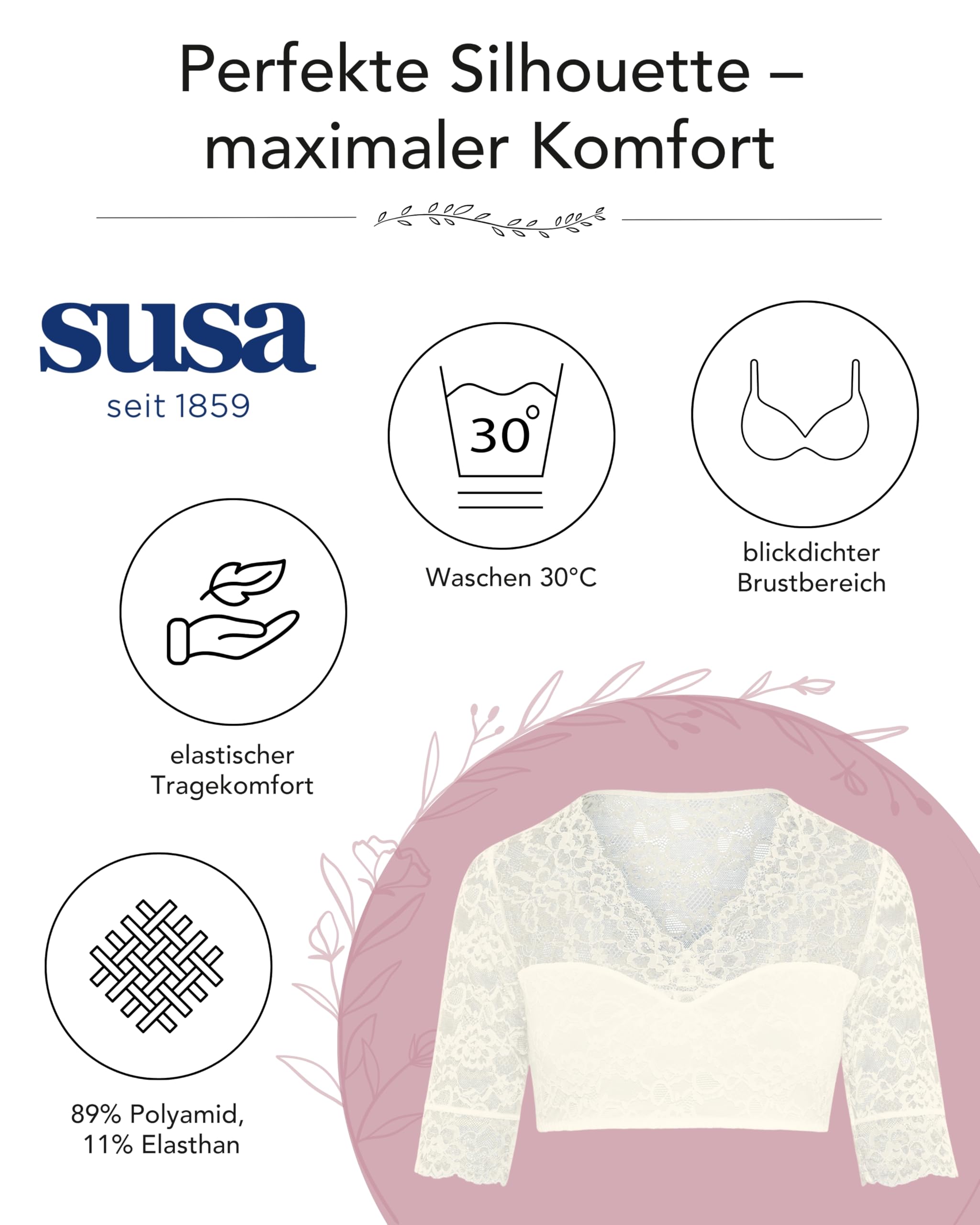 Susa Damen 5568 Wiesn-zauber Dirndl-Bluse halbarm (1er Pack)