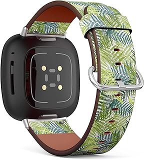 CJBROES Replacement Leather Watch Band, Compatible with Fitbit Versa 3 and Fitbit Sense of Wristband Bracelet Accessory - Fern