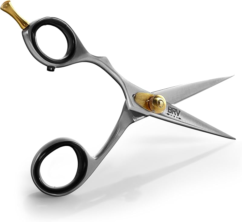 Tesoura para Bigode e Barba BRV MEN para Canhotos, 14 cm, Aço Inoxidável de Alto Carbono, Prata