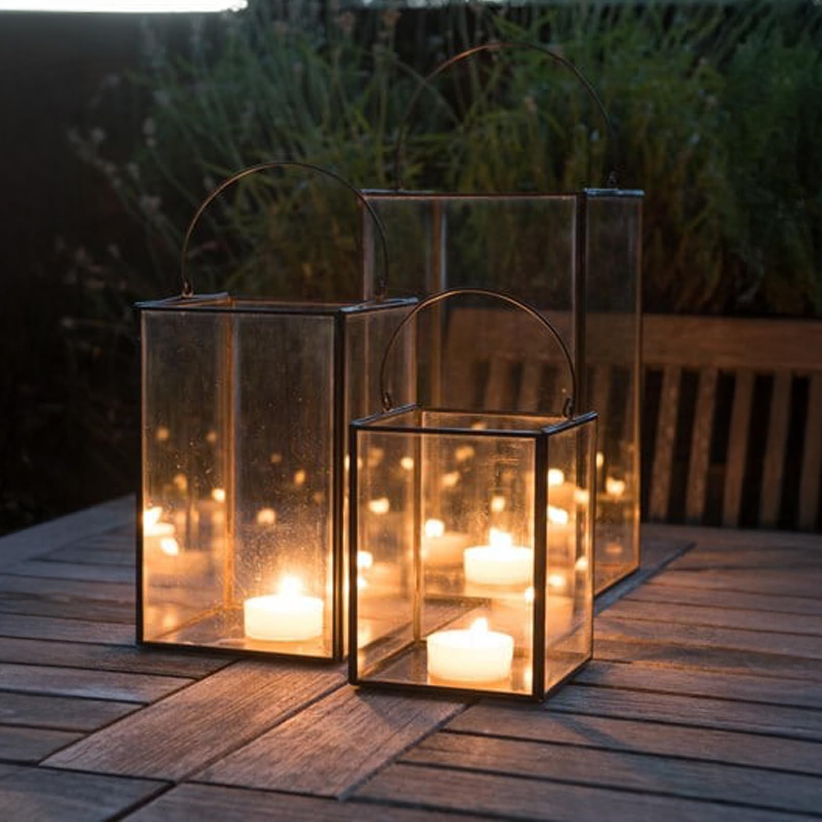 Crocus Collection 19.5cm Blown Glass Candle Table Lantern Holder Square Classic Pillar Vase for Outdoor Use