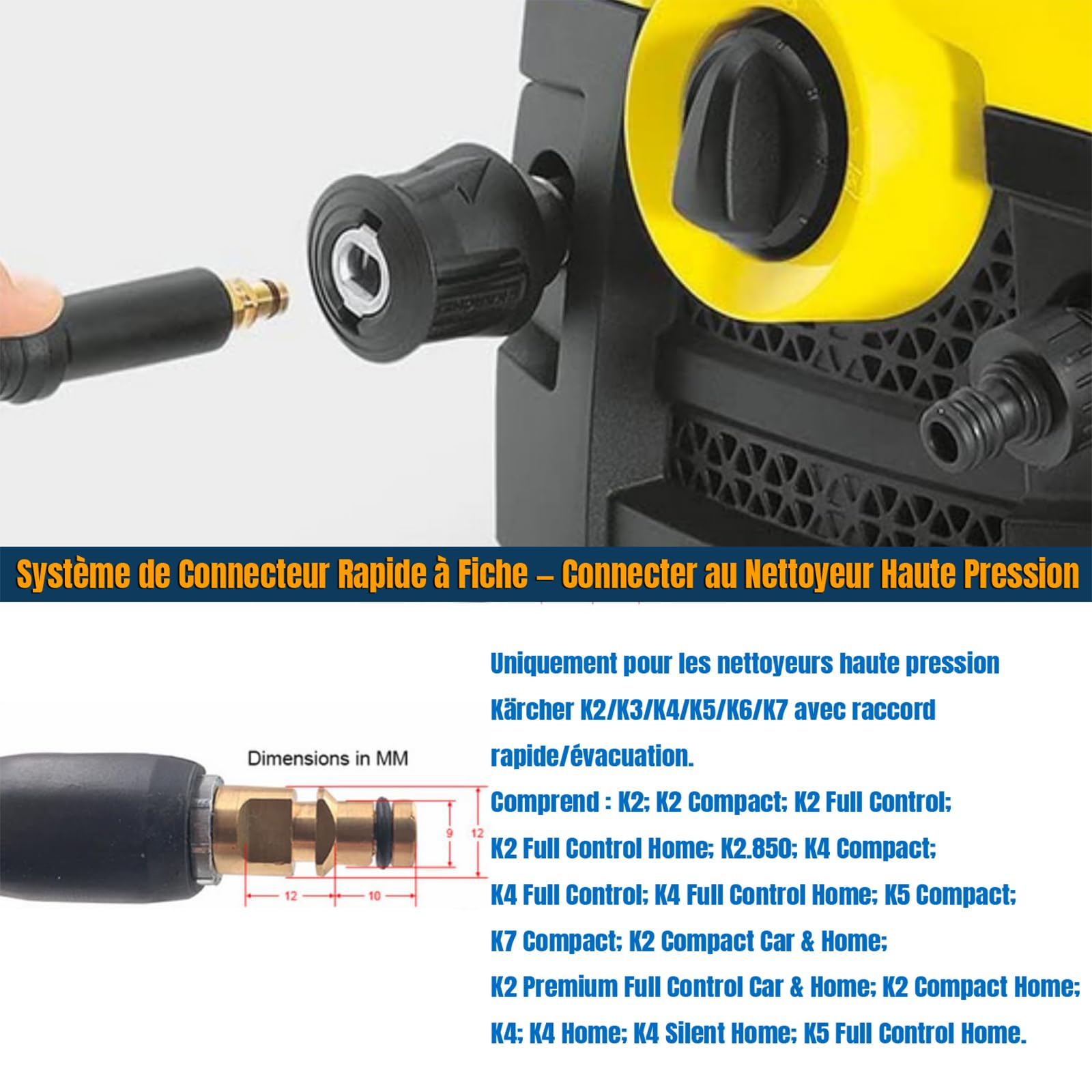 10M Tuyau Haute Pression Compatible avec Kärcher Série K K2 K3 K4 K5 K6 K7, 180Bar Tuyau de Rechange avec Connecteur Rapide, Nettoyeur Haute Pression Accessoire