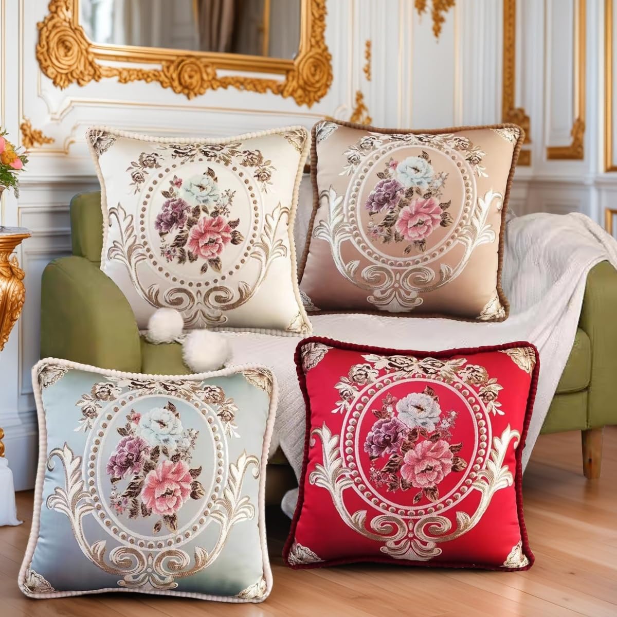 Amazon.com: Qupace Set of 2 Euro Rust Embroidered Pillows Covers