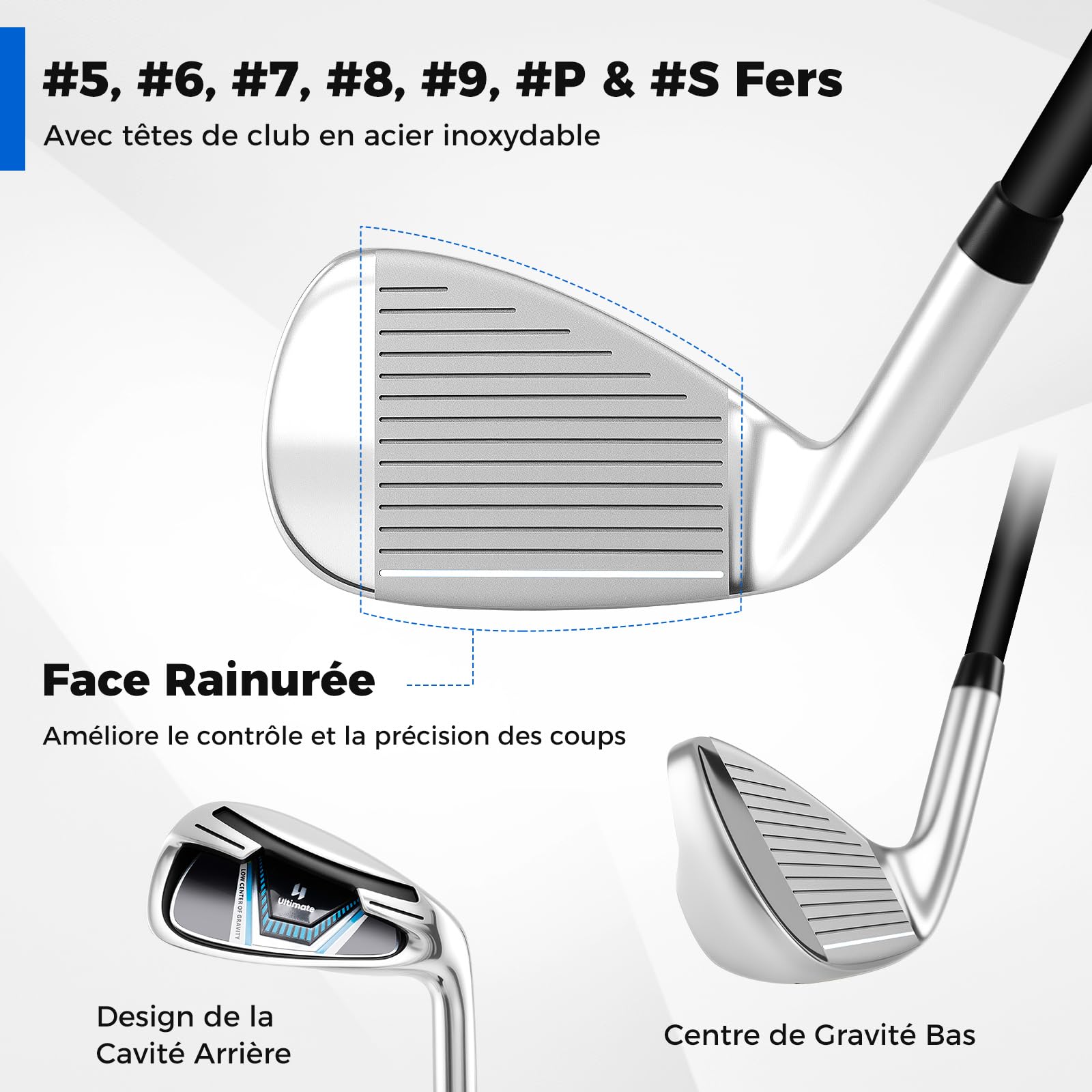 COSTWAY Ensemble Club de Golf Portable, Sac Trépied avec Driver 460CC #1, Bois #3 Hybride Fers #5#6#7#8#9#P #S Putter, Couvre-Chefs pour Droitier