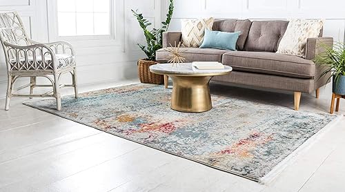 Miniatura 2 de Unique Loom Baracoa Collection - Alfombra de área Panamericana (4 pies 3 pulgadas x 6 pies 1 pulgada, rectangular, cremaazul)