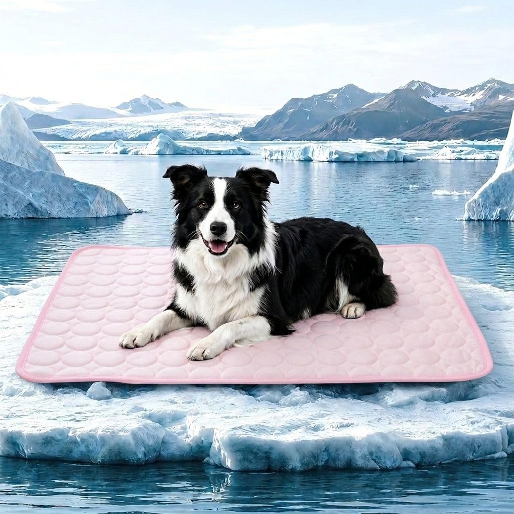 Cooling Mat for Dogs, Large Dog Cooling Pad, Wavy Quilted Kennels Bed with Non-Slip Base, Machine Washable Mat for Dogs Cats Rabbit Indoor Outdoor Summer Sleeping ,Pink:M — image 1