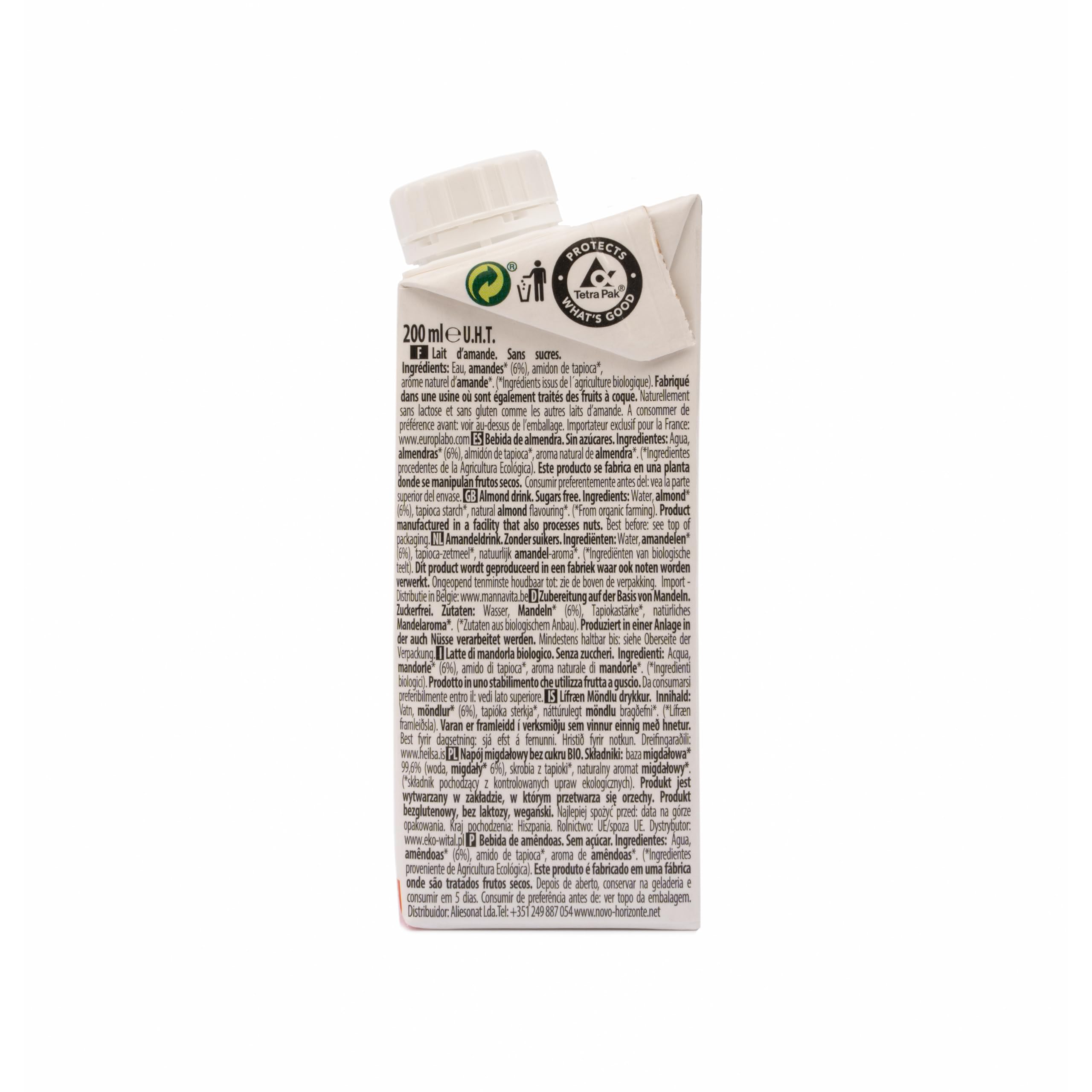 Ecomil Almond Nature Bio 200ml | Leche de Almendra Ecológica Sin Gluten | 100% Natural | Sin Azúcares Añadidos | Apta para Dieta Vegana | Bebida Vegetal Saludable y Nutritiva