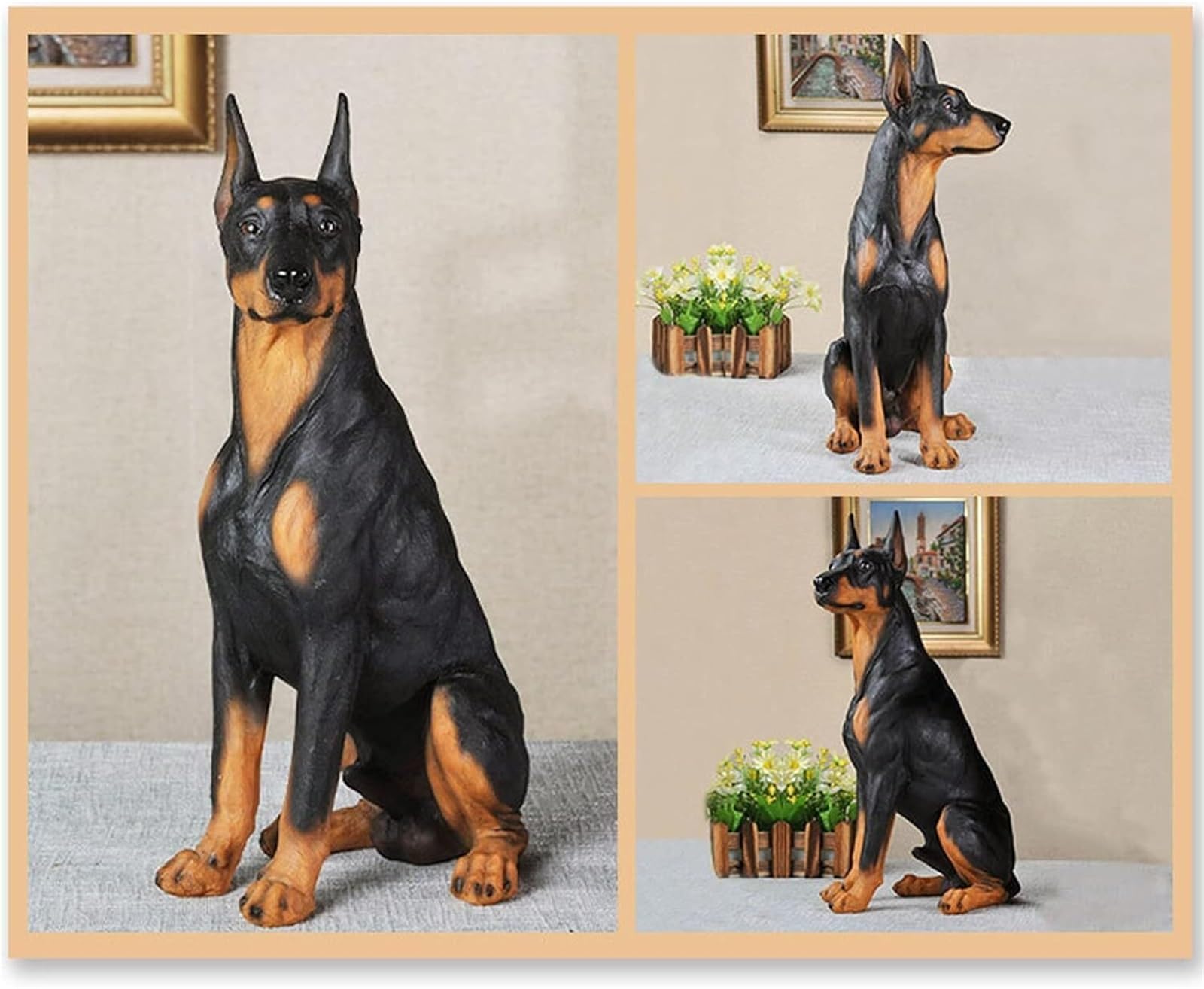 Arredo da giardino Doberman Dog Statue Figurine di animali Scultura in resina Decorazione for esterni Arredo da esterno