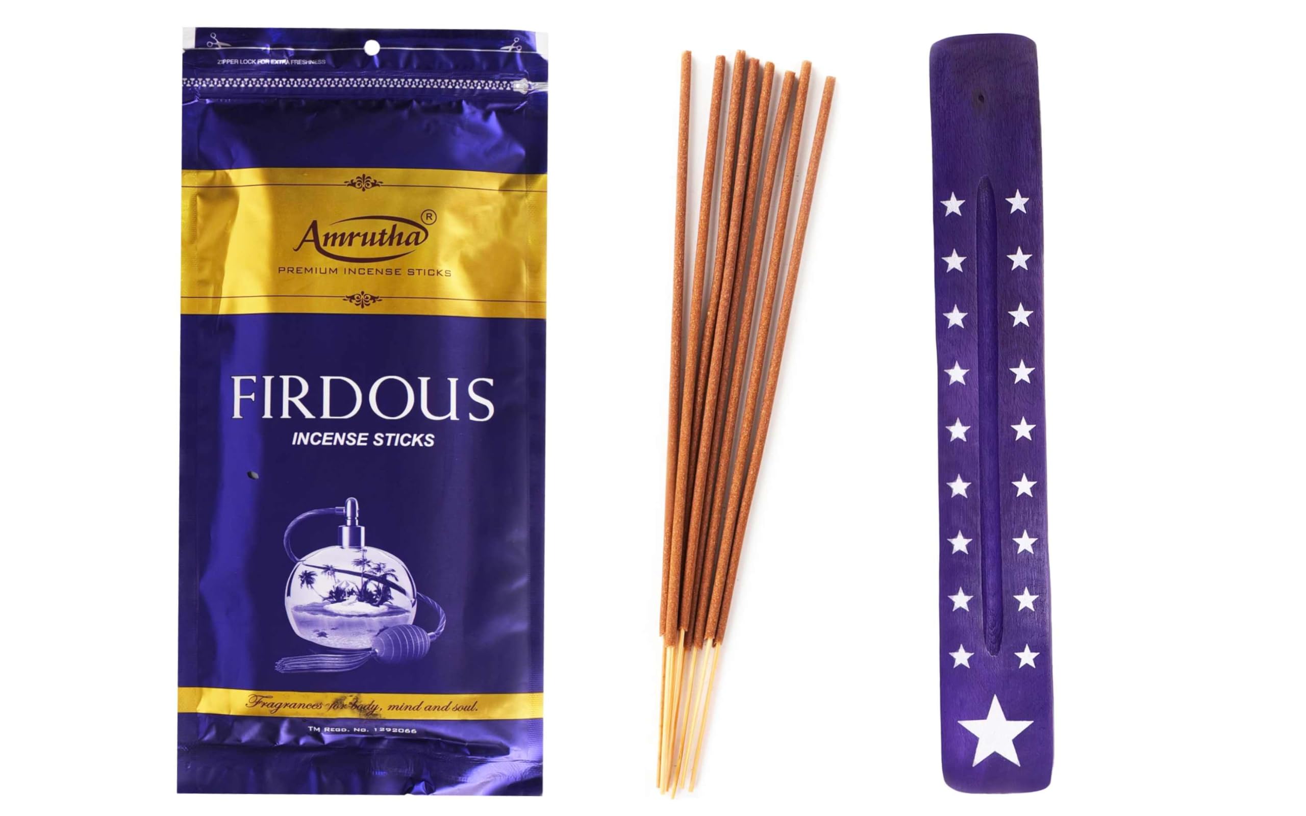 Hashcart Firdous Premium Incense Sticks, 80-85 Sticks 125g Pack, 45-60 Minutes Burn Time, Fresh Fragrance of Firdaus with 1 Assorted Color Incense Stick Holder